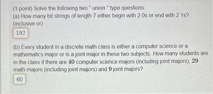 Solved 1 1 (1 point) Solve the following two 
