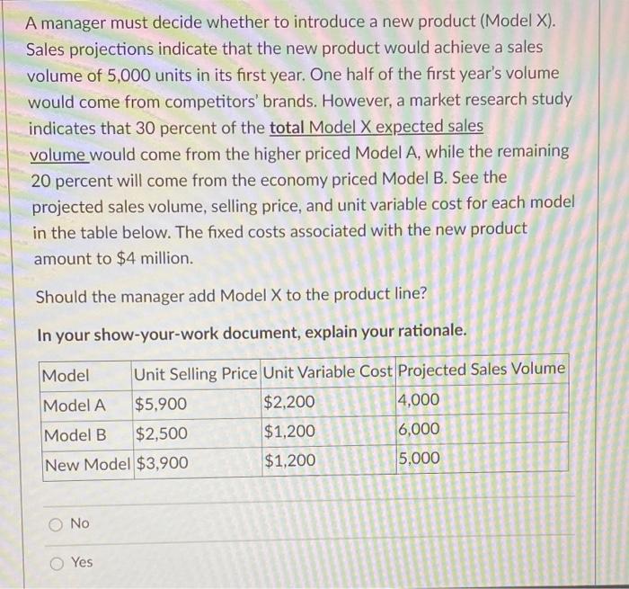Solved A manager must decide whether to introduce a new | Chegg.com