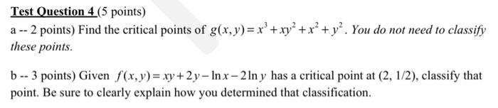 Solved Test Question 4 ( 5 points) a −2 points) Find the | Chegg.com