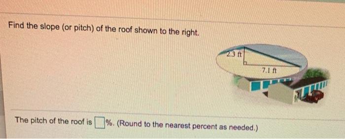 Solved Find The Slope (or Pitch) Of The Roof Shown To The | Chegg.com