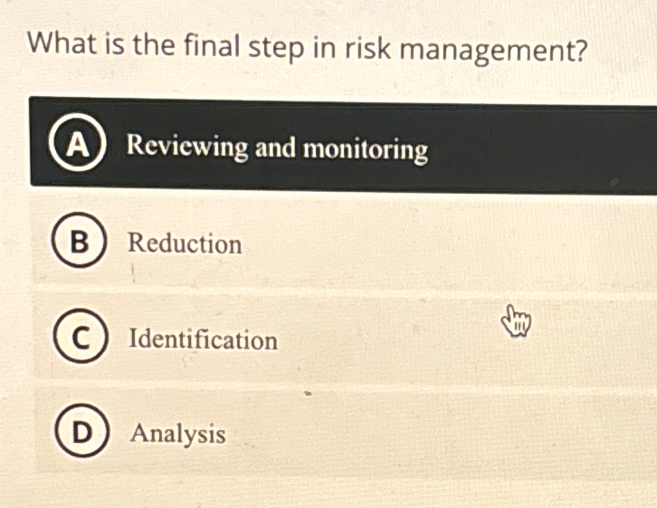 Solved What is the final step in risk management?A Reviewing | Chegg.com