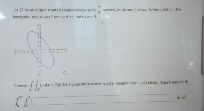 Solved π Let D be an ellipse rotated counterclockwise by | Chegg.com