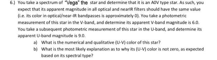 Solved 6.) You take a spectrum of "Vega" the star and | Chegg.com