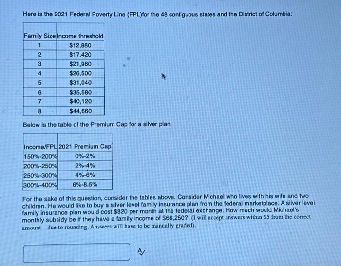 Solved Here is the 2021 Federal Poverty Line (FPL)for the 48 | Chegg.com