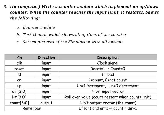 Solved 3. (In computer) Write a counter module which | Chegg.com