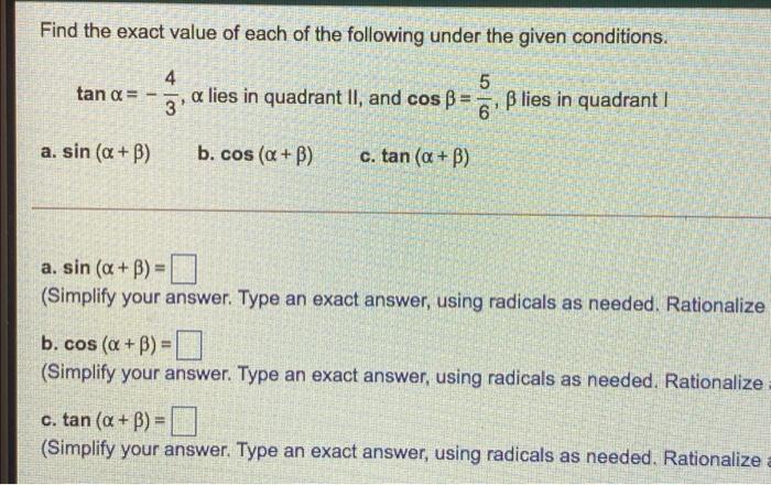 Solved Find the exact value of each of the following under | Chegg.com