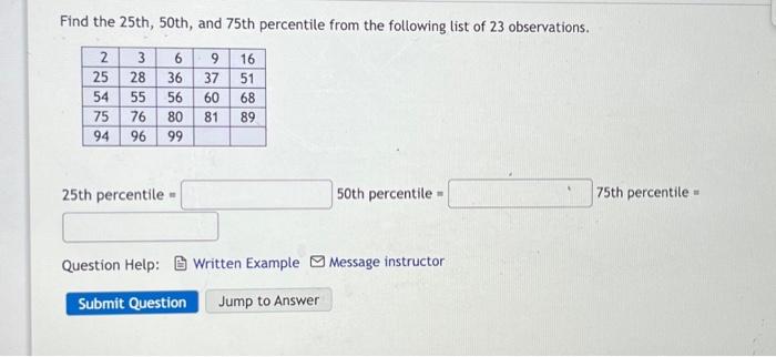 Solved Find The 25th 50th And 75th Percentile From The Chegg Com   Image