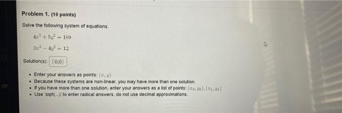 Solved Problem 1. (10 points) Solve the following system of | Chegg.com