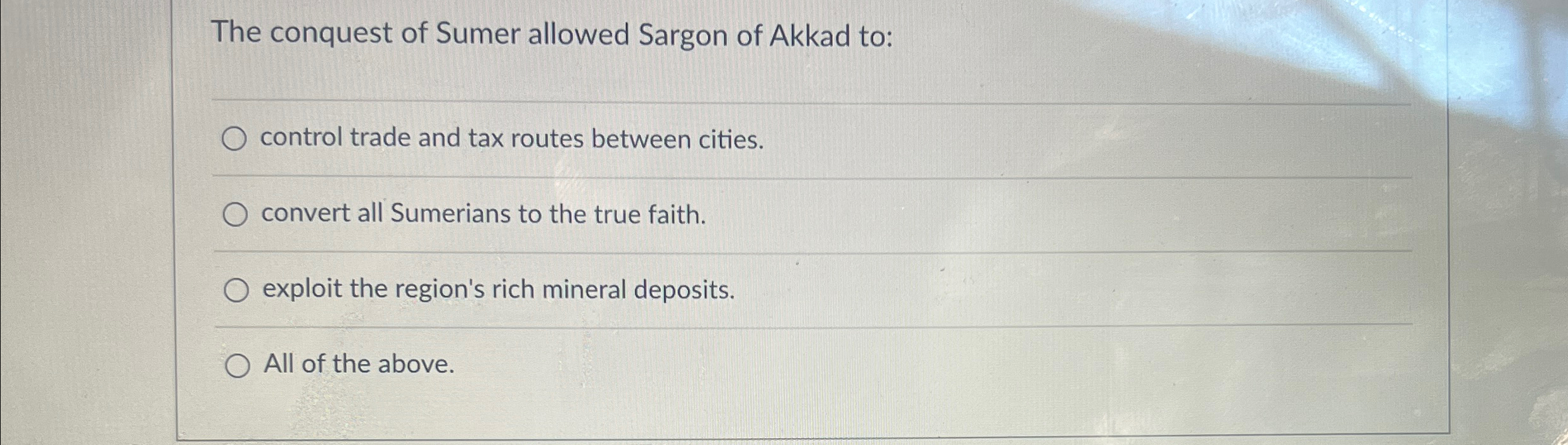 Solved The conquest of Sumer allowed Sargon of Akkad | Chegg.com