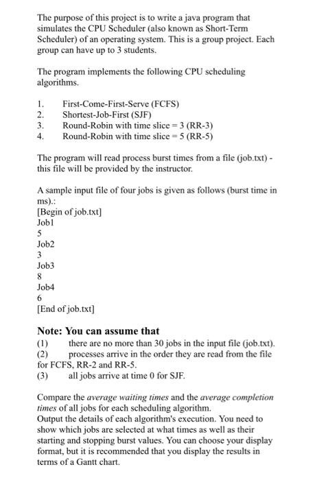 Solved The purpose of this project is to write a java | Chegg.com