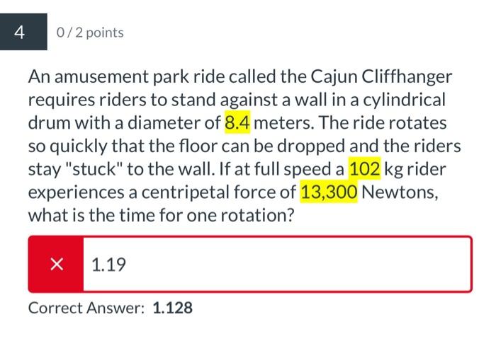 Solved An amusement park ride called the Cajun Cliffhanger | Chegg.com