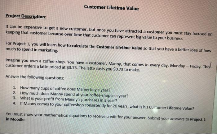 Solved Customer Lifetime Value Project Description: It can | Chegg.com