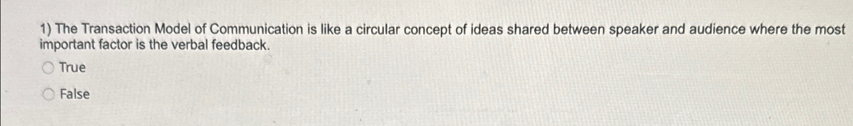 Solved The Transaction Model of Communication is like a | Chegg.com