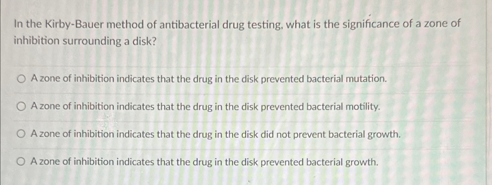 Solved In the Kirby-Bauer method of antibacterial drug | Chegg.com