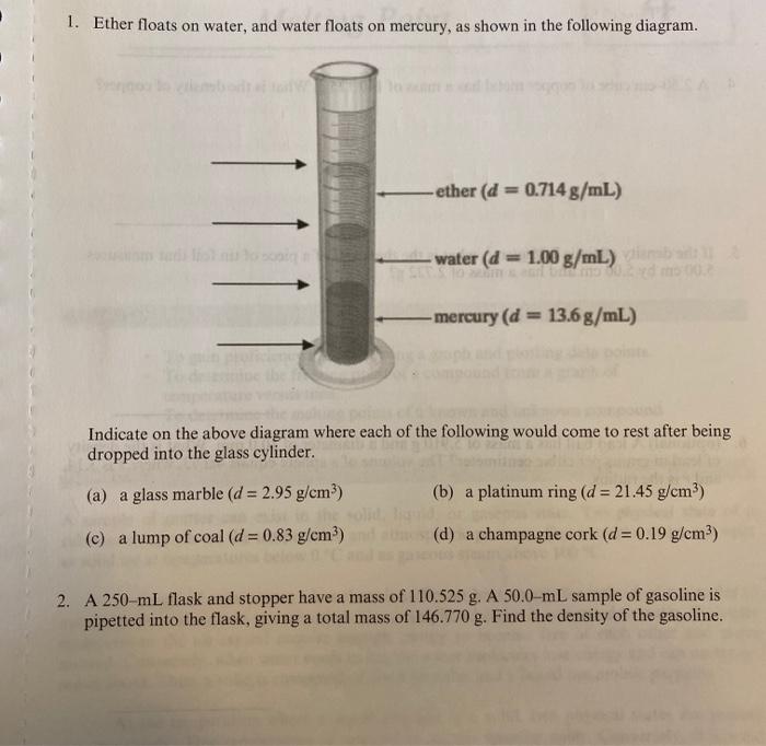 Solved 1. Ether floats on water, and water floats on