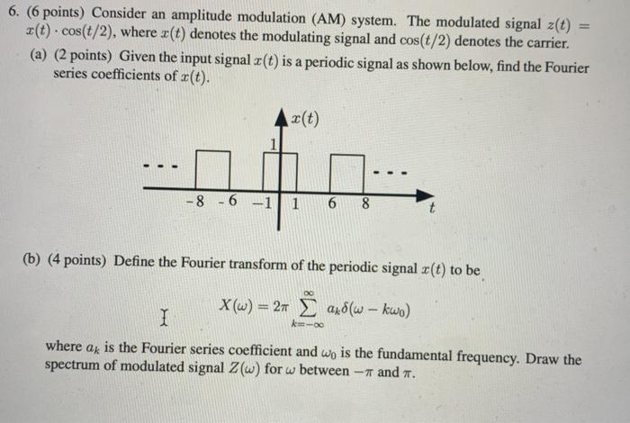 Solved 6. (6 points) Consider an amplitude modulation (AM) | Chegg.com