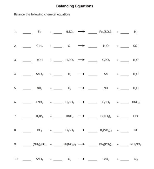 Solved Balance the following chemical equations. 1. 2. 3. 4. | Chegg.com