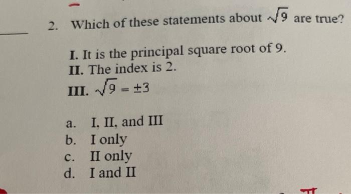Solved which of these statement about square root of 9 are | Chegg.com