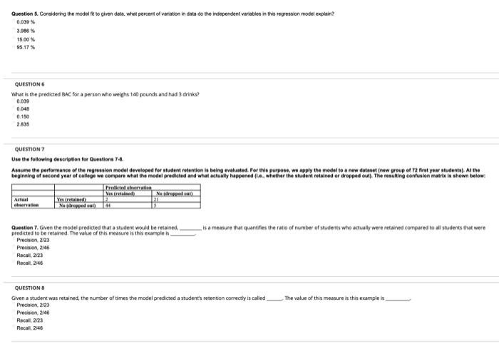 Solved Questions. Considering the model fit to given data, | Chegg.com