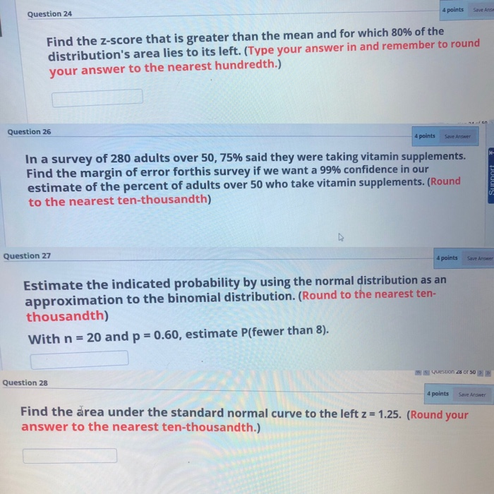 Solved 4 points Save Anse Question 24 Find the z-score that | Chegg.com