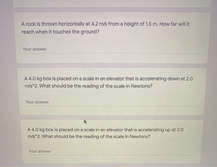 Solved A rock is thrown horizontally at 4.2 m/s from a | Chegg.com