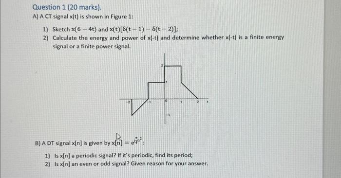 Solved Question 1 (20 marks). A) A CT signal x(t) is shown | Chegg.com