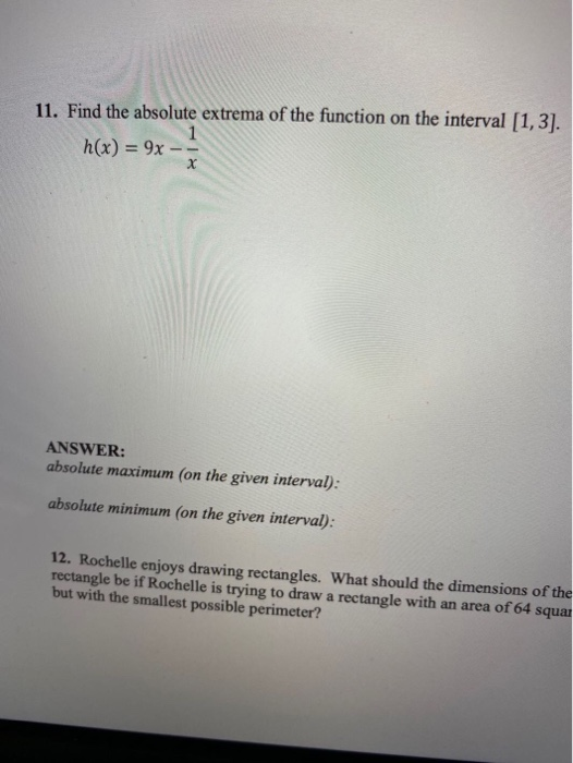 Solved 11 Find The Absolute Extrema Of The Function On The