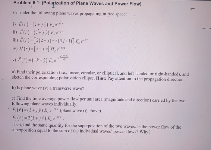 Solved Problem 6 1 Polarization Of Plane Waves And Powe Chegg Com