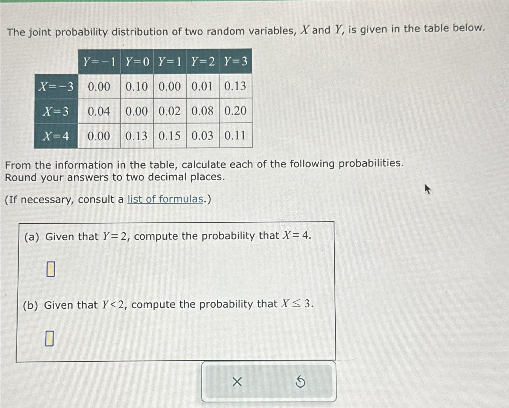 Solved The joint probability distribution of two random | Chegg.com