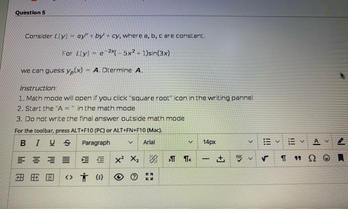 Solved Questions Consider L Y Ay By Cy Where A B C Chegg Com