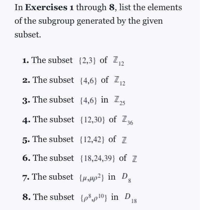 Solved In Exercises 1 through 8, list the elements of the | Chegg.com