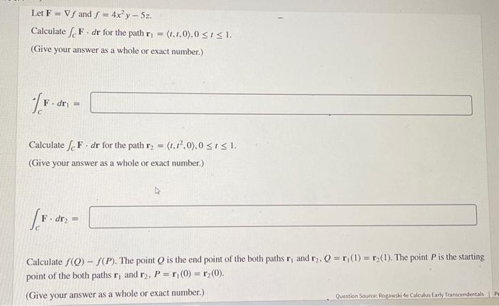 Solved Let F∇f And F4x2y−5z Calculate ∫cf⋅dr For The Path 3017