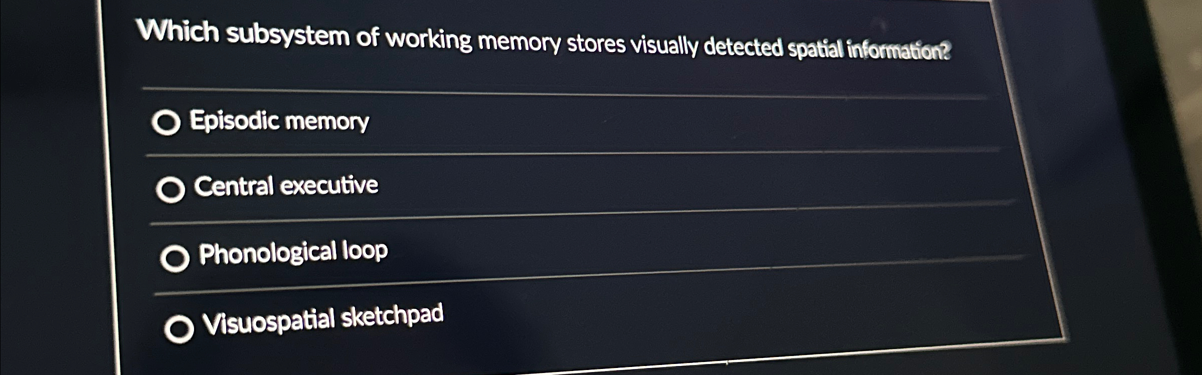 Solved Which subsystem of working memory stores visually | Chegg.com