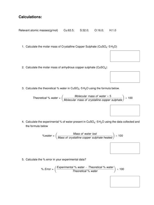 Solved DATA SHEET 1 Mass of crystalline CuSO4⋅5H2O weighed | Chegg.com