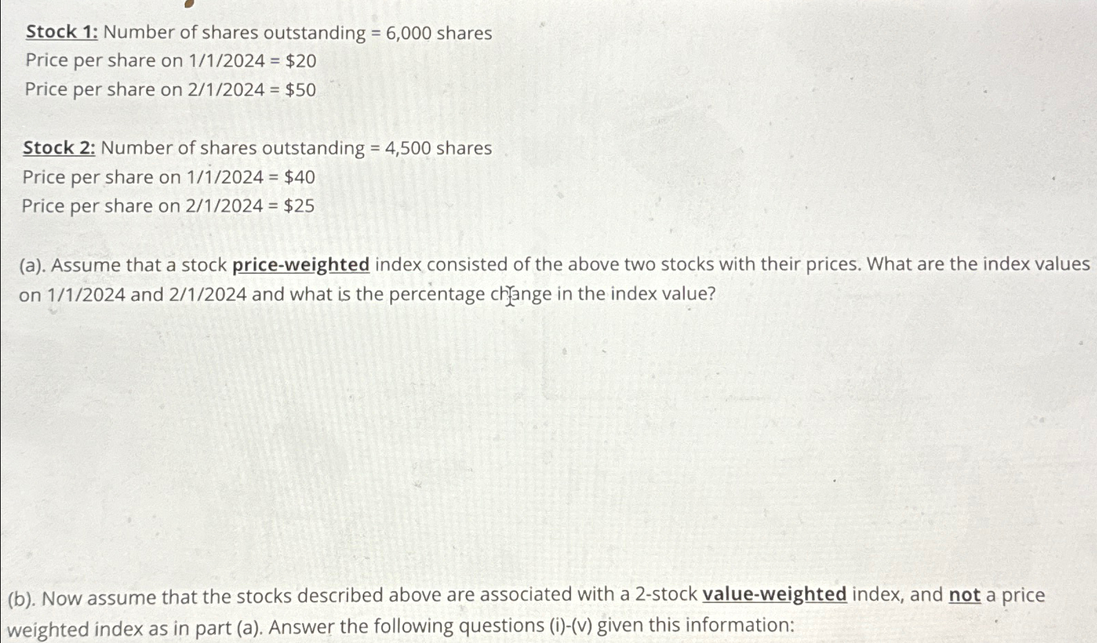 Stock 1: Number of shares outstanding =6,000 | Chegg.com