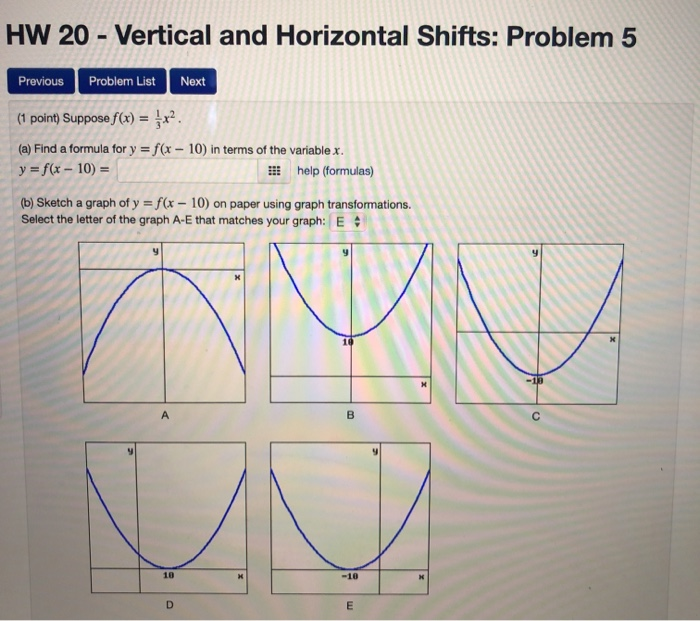 Solved HW 20 - Vertical and Horizontal Shifts: Problem 6 | Chegg.com