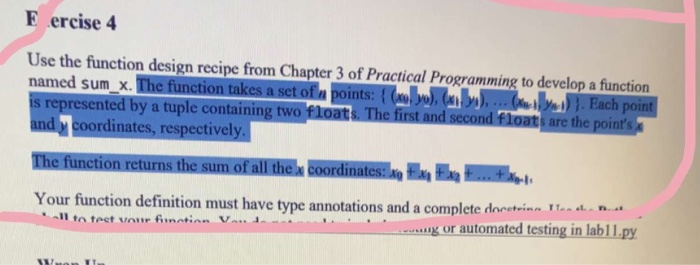 Solved Eercise 4 Use the function design recipe from Chapter | Chegg.com