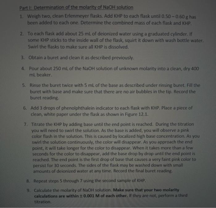 Solved Part 1: Determination of the molarity of NaOH | Chegg.com