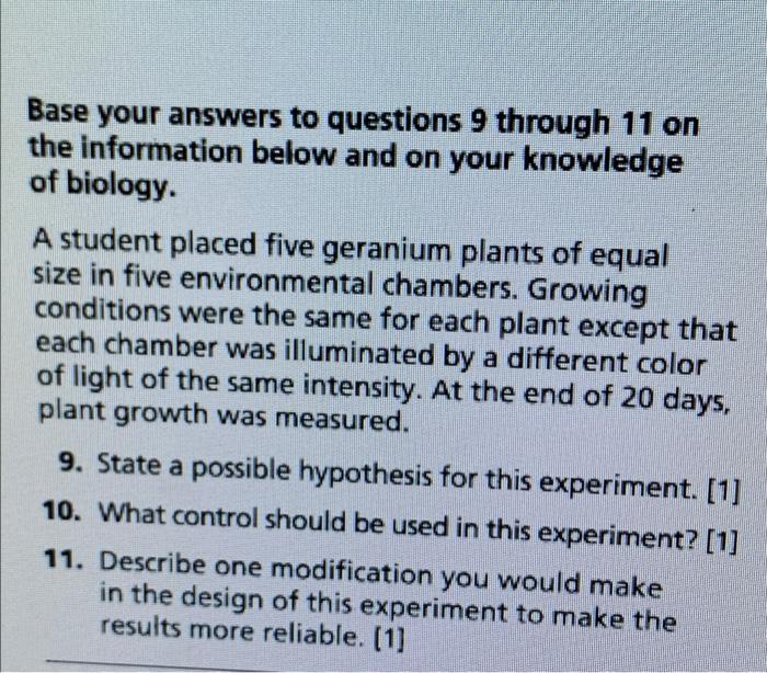 Solved Base your answers to questions 9 through 11 on the | Chegg.com