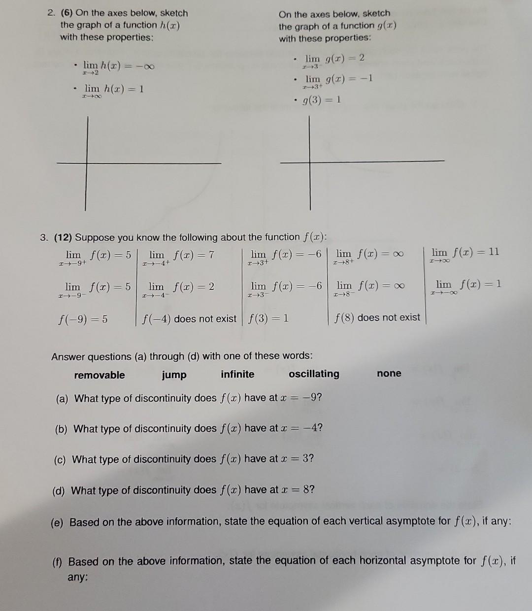 Solved 2. (6) On the axes below, sketch the graph of a | Chegg.com
