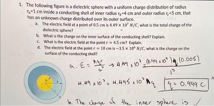 Solved 1. The following figure is a dielectric sphere with a | Chegg.com