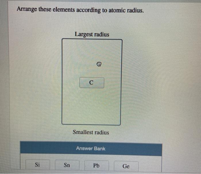 Solved Arrange these elements according to atomic radius. | Chegg.com