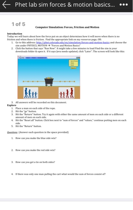 Phet lab sim forces & motion basics  1 of 5 | Chegg.com