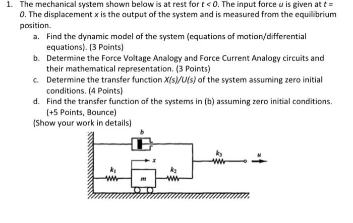 Solved 1. The mechanical system shown below is at rest for t | Chegg.com