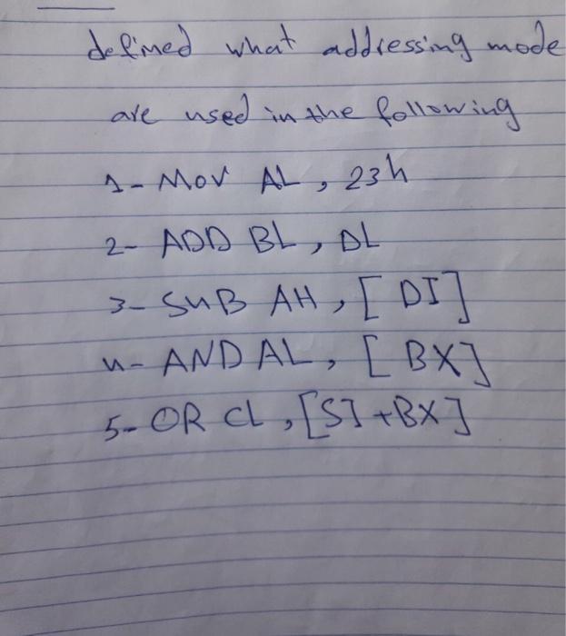 Solved del'med what addressing mode are used in the | Chegg.com