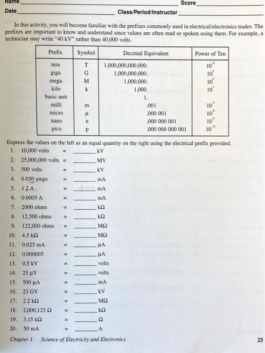 Solved Student Activity Sheet 1-1 Review Name Score Date | Chegg.com