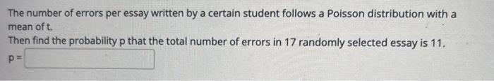 Solved The number of errors per essay written by a certain | Chegg.com