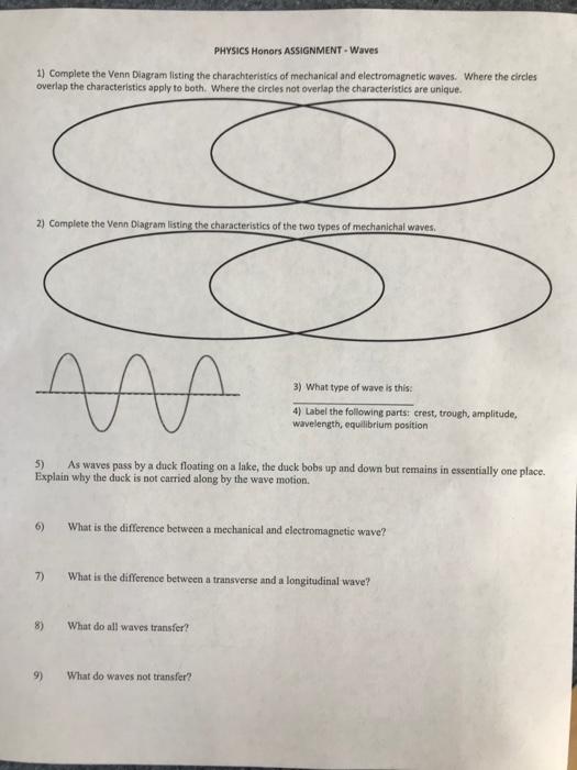 Solved PHYSICS Honors ASSIGNMENT - Waves 1) Complete the | Chegg.com