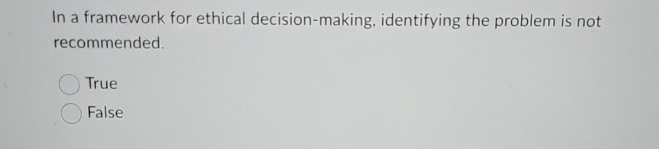 Solved In a framework for ethical decision-making, | Chegg.com