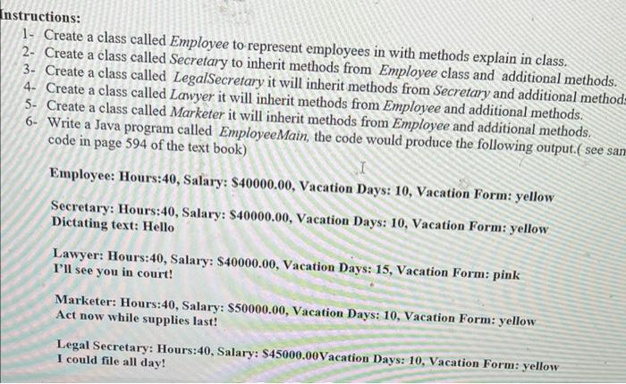 Solved Instructions: 1- Create a class called Employee to | Chegg.com